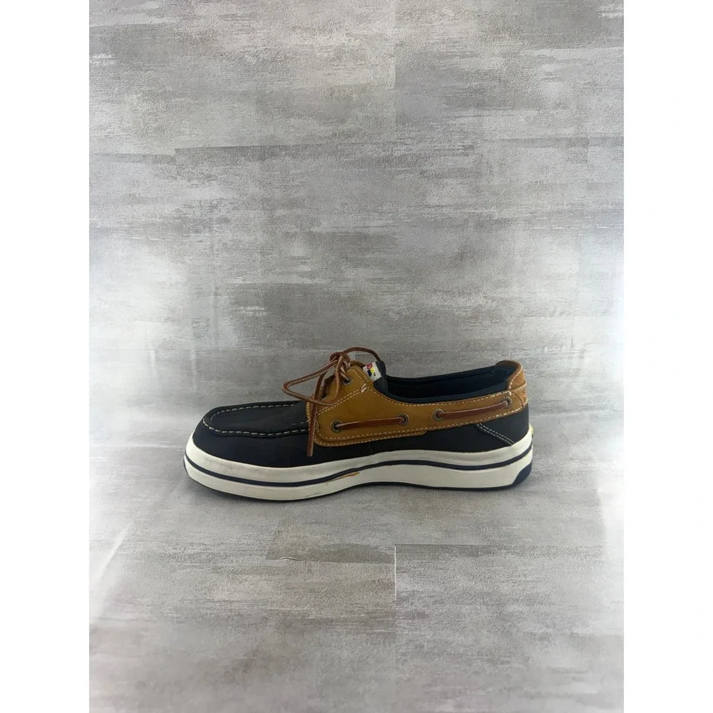 Sebago Docksides Men Sz 9.5M Navy Tan Leather Platform Boat Shoes 254-25